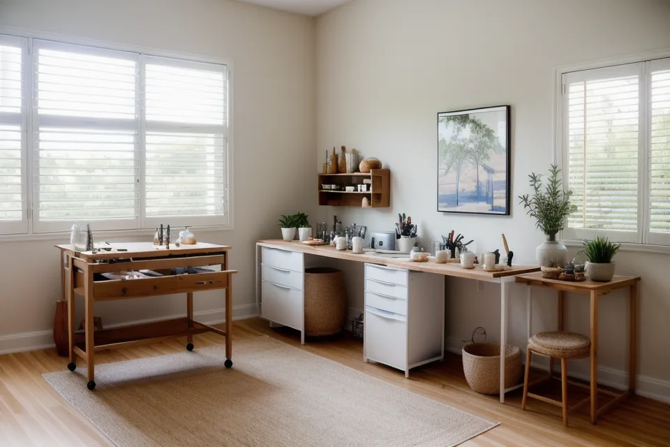 Espacio de trabajo ordenado con toallas limpias y herramientas de madera para masajes.