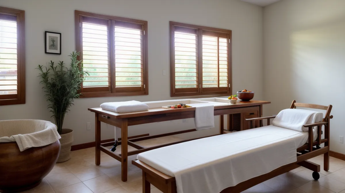 Espejo con luz frontal en cabina de estética mostrando el antes y después de maderoterapia facial