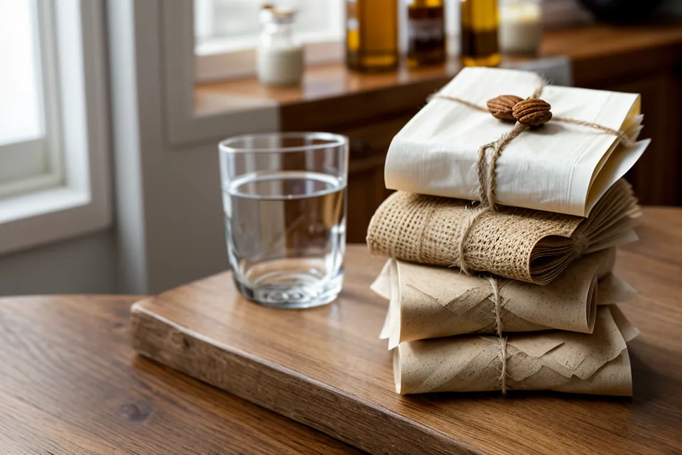 Folletos A5 de maderoterapia apilados sobre una mesa, pieza clave del marketing local