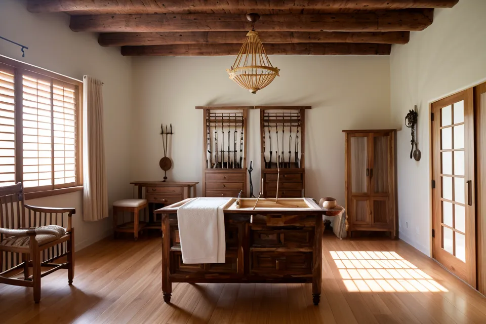 Guía de formación en maderoterapia junto al champiñón de madera sobre la camilla, material profesional para quien monta su propio negocio de belleza