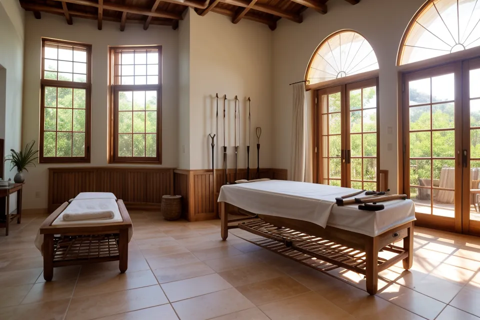 Palos de maderoterapia sobre lino junto a un cuenco de aceite de sésamo, la textura que prefiero para maderoterapia avanzada en piel seca